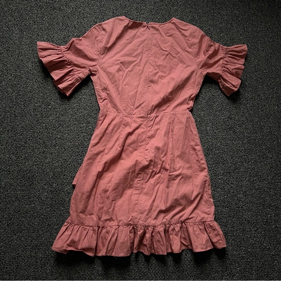 ENGLISH FACTORY Mauve Pink Ruffle Sleeve Flutter Mini A-Line High-Waist Dress S - Picture 6 of 16